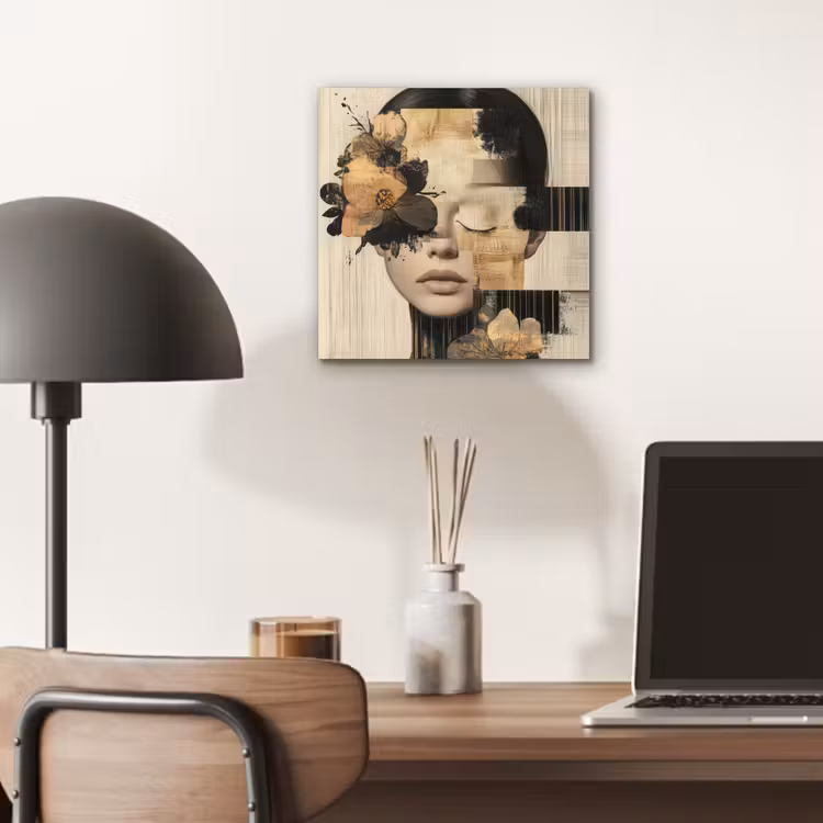 Gezicht - Bloemen - Zwart - Vrouw aluminium wit klein -sfeer5