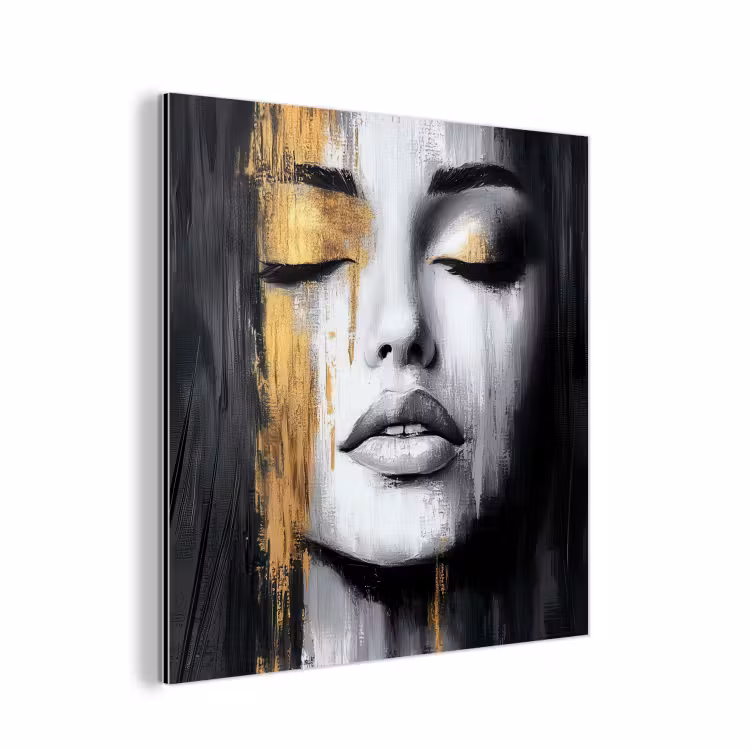 Gezicht - Vrouw - Penseelstreken - Abstract aluminium wit klein -3d