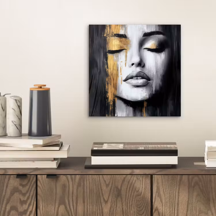 Gezicht - Vrouw - Penseelstreken - Abstract aluminium wit klein -sfeer1