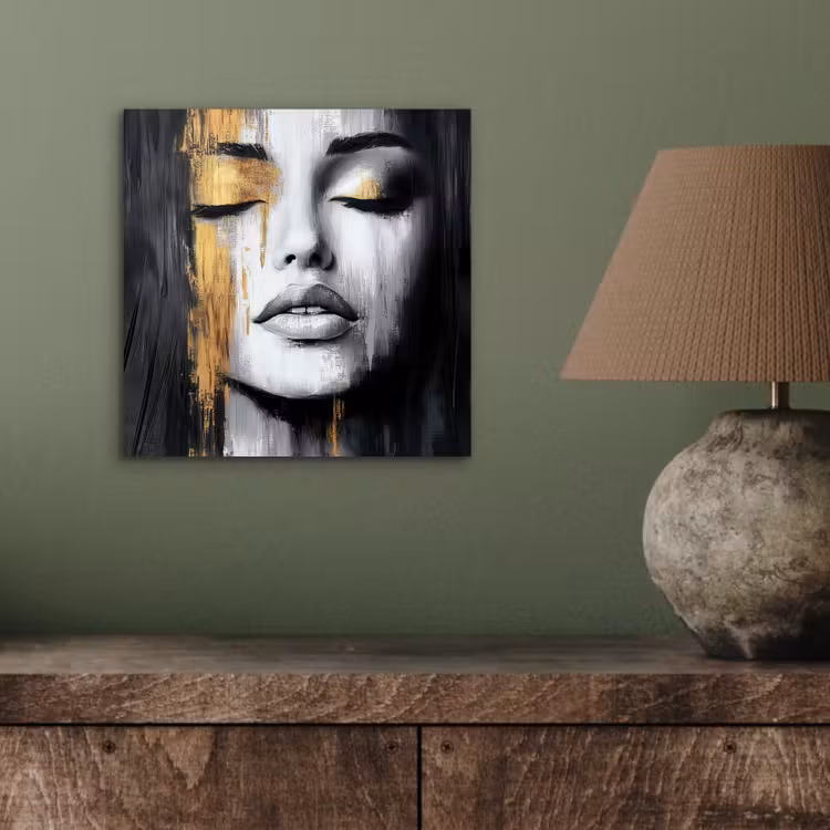 Gezicht - Vrouw - Penseelstreken - Abstract aluminium wit klein -sfeer2