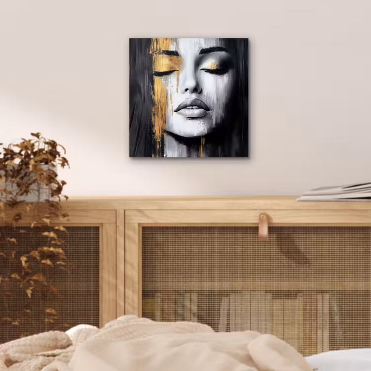 Gezicht - Vrouw - Penseelstreken - Abstract aluminium wit klein -sfeer3