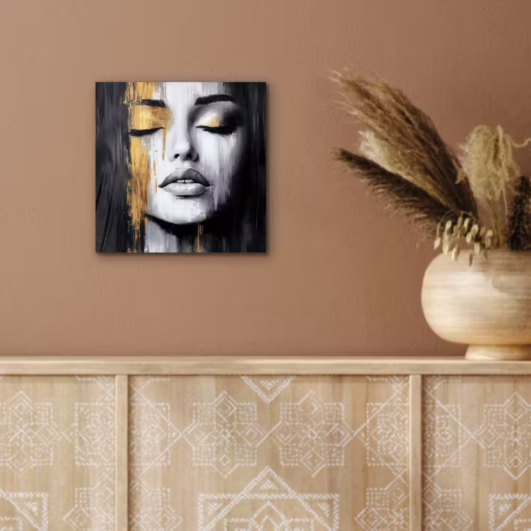 Gezicht - Vrouw - Penseelstreken - Abstract aluminium wit klein -sfeer4