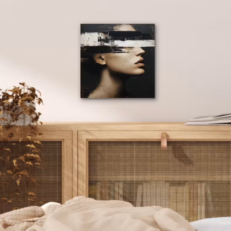 Gezicht - Vrouw - Zwart - Abstract aluminium wit klein -sfeer3