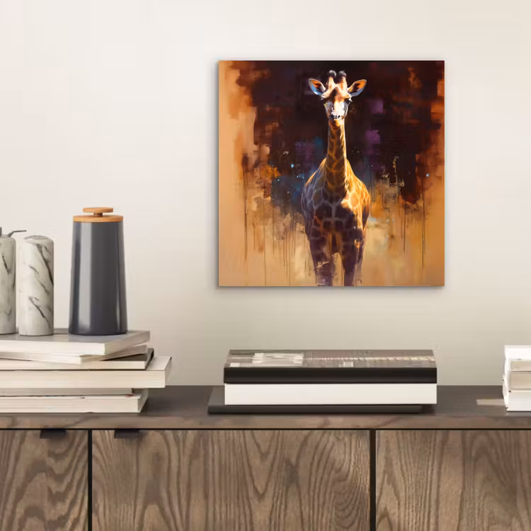 Giraf - Bruin - Abstract - Geschilderd aluminium wit klein -sfeer1