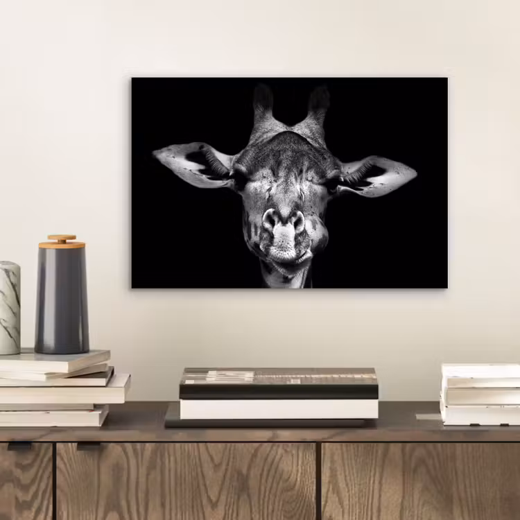 Giraffe - Portret - Dieren - Zwart - Wit aluminium wit klein -sfeer1