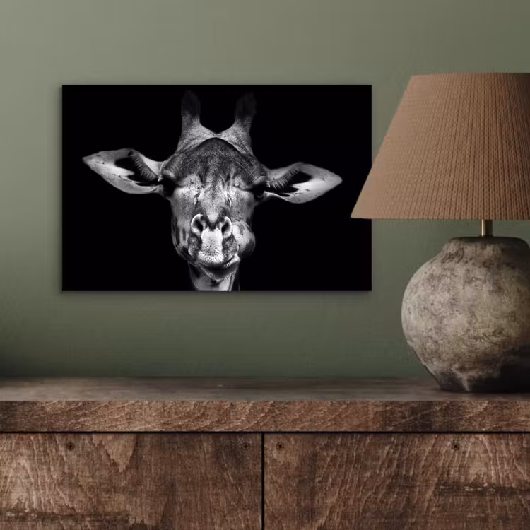 Giraffe - Portret - Dieren - Zwart - Wit aluminium wit klein -sfeer2