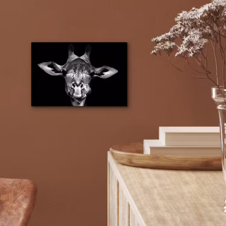Giraffe - Portret - Dieren - Zwart - Wit aluminium wit klein -sfeer4