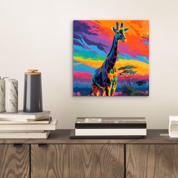 Giraffe - Savanna - Lucht - Gekleurd aluminium wit klein -sfeer1