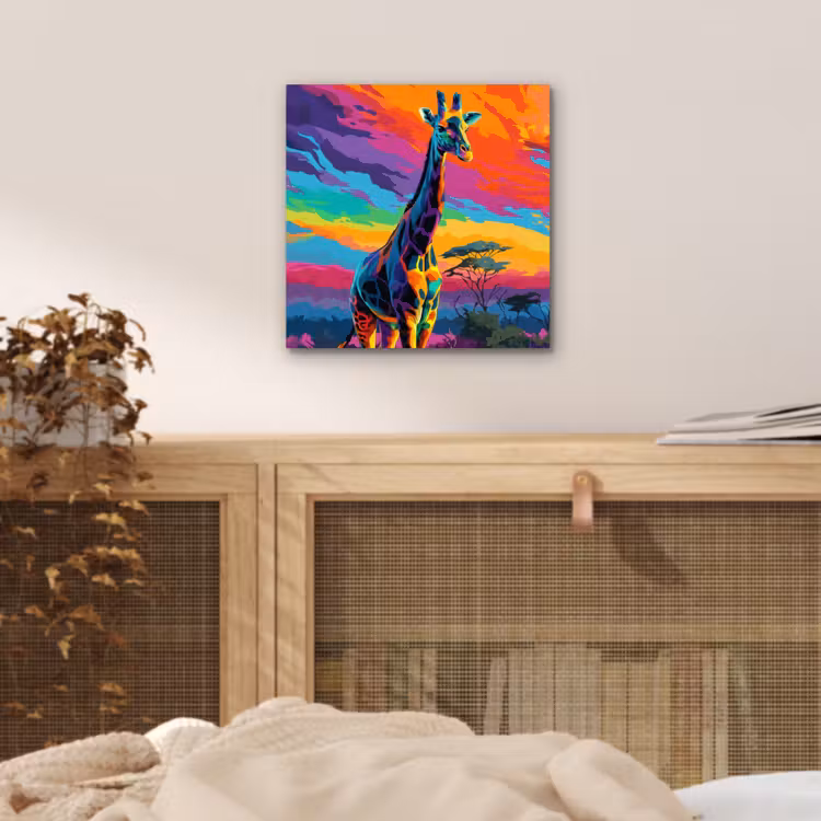 Giraffe - Savanna - Lucht - Gekleurd aluminium wit klein -sfeer3