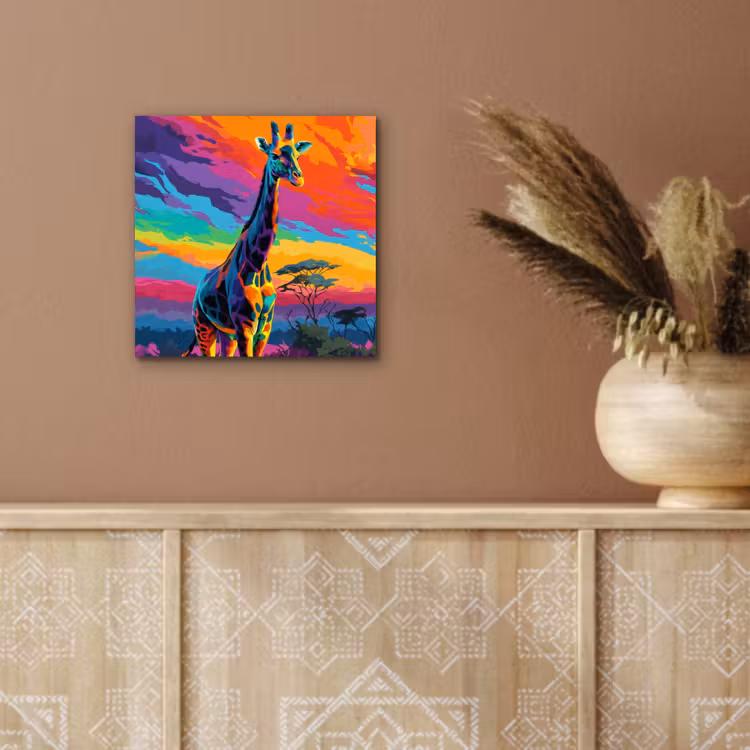 Giraffe - Savanna - Lucht - Gekleurd aluminium wit klein -sfeer4