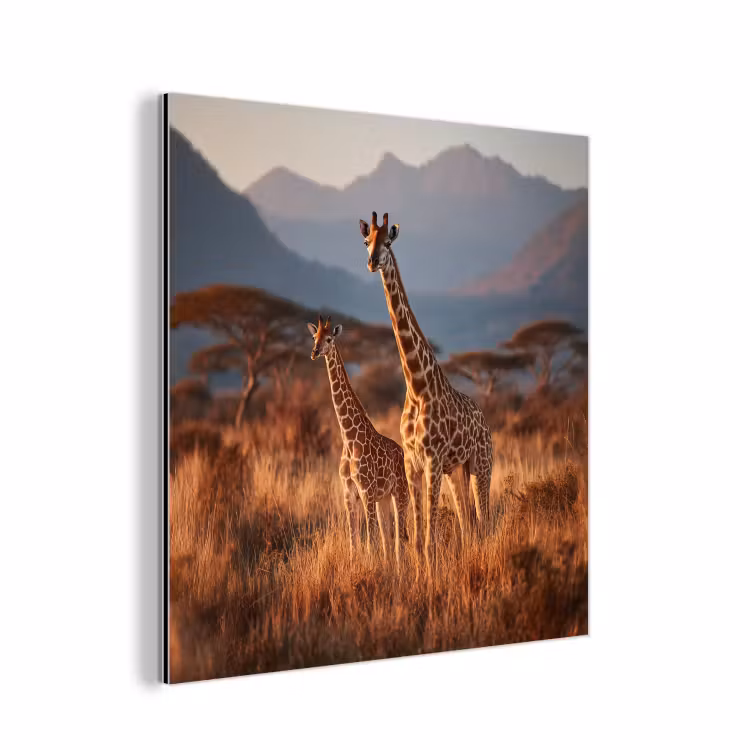 Giraffen - Hoog gras - Acaciabomen aluminium wit klein -3d