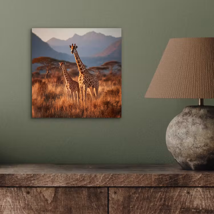 Giraffen - Hoog gras - Acaciabomen aluminium wit klein -sfeer2