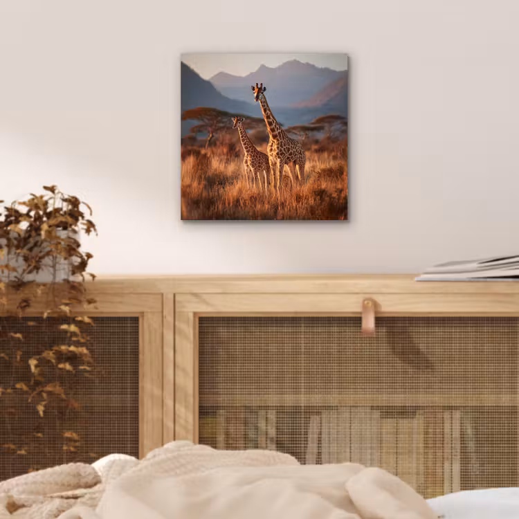 Giraffen - Hoog gras - Acaciabomen aluminium wit klein -sfeer3