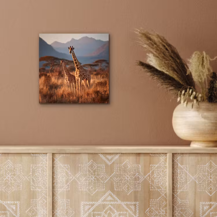 Giraffen - Hoog gras - Acaciabomen aluminium wit klein -sfeer4