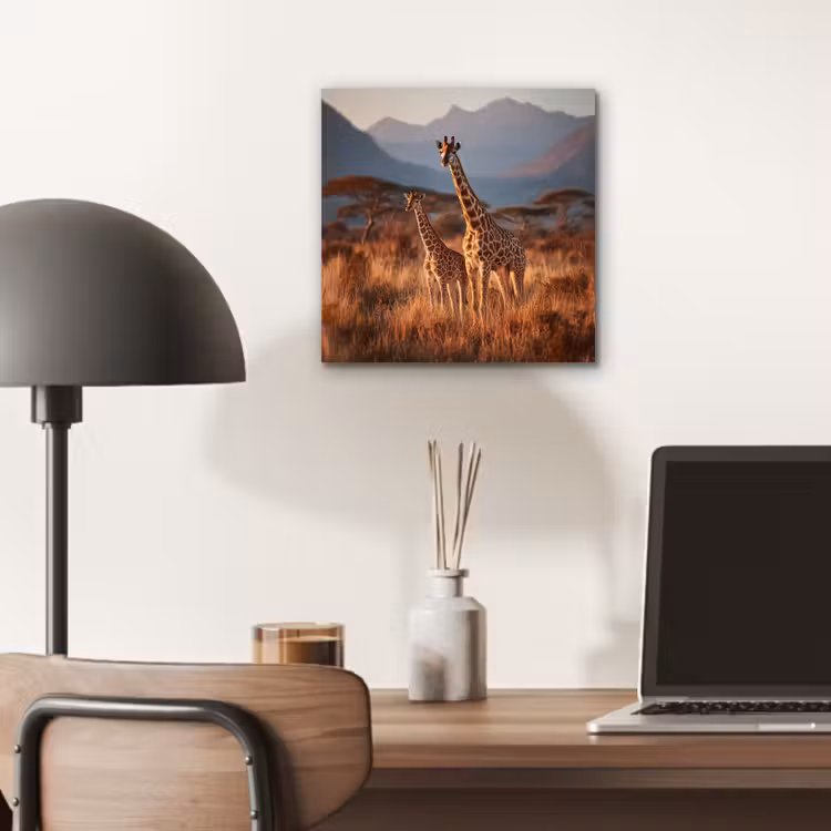 Giraffen - Hoog gras - Acaciabomen aluminium wit klein -sfeer5