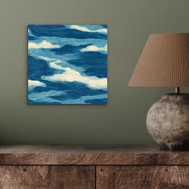 Golven - Abstract - Patroon - Blauw - Wit aluminium wit klein 46 -sfeer2