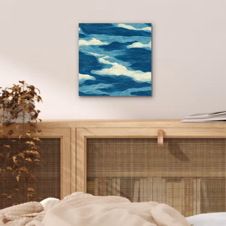 Golven - Abstract - Patroon - Blauw - Wit aluminium wit klein 46 -sfeer3