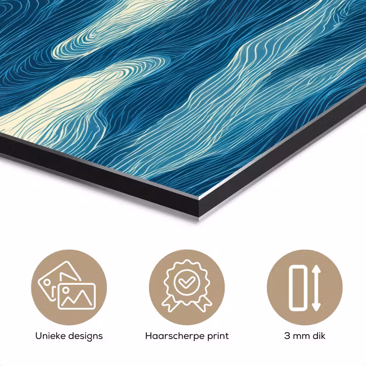 Golven - Abstract - Patroon - Blauw - Wit aluminium wit klein 46 -closeup_NL