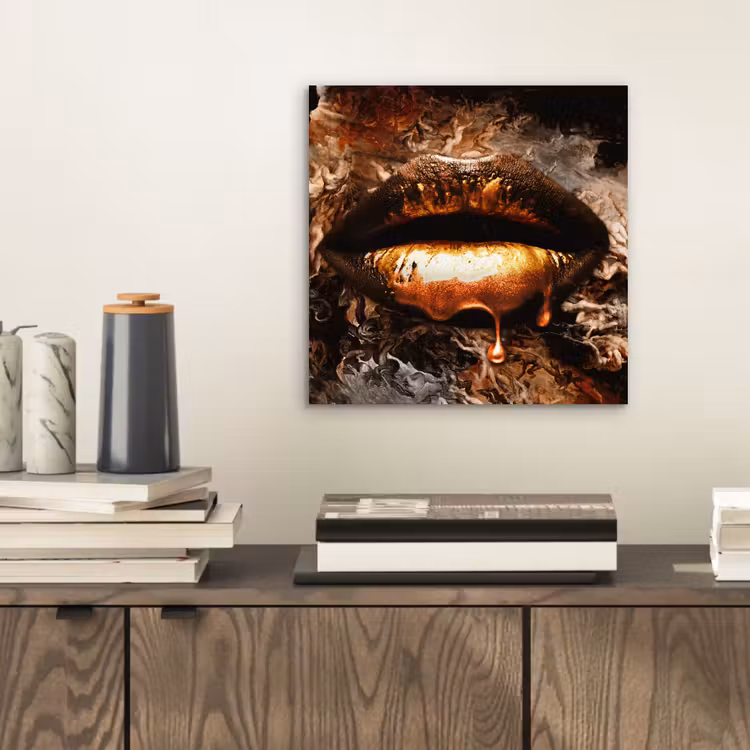 Goud - Lippen - Kunst aluminium wit klein -sfeer1
