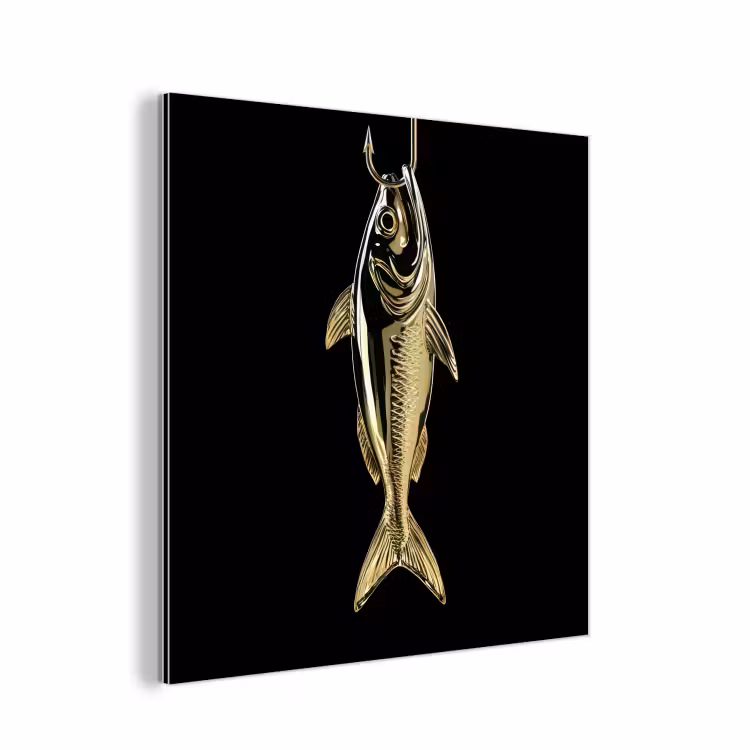 Goud - Vis - Haak - Zwart aluminium wit klein -3d
