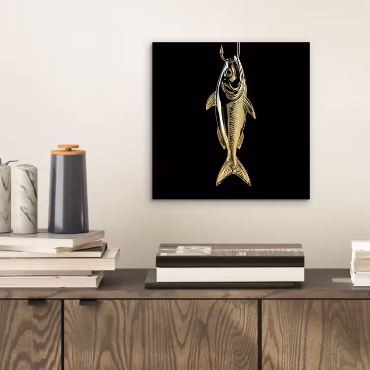 Goud - Vis - Haak - Zwart aluminium wit klein -sfeer1