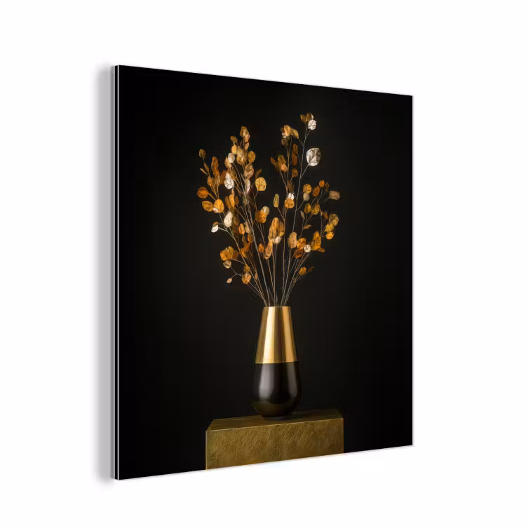 Goudbruine - Bladeren - Vaas - Herfstachtig aluminium wit klein -3d