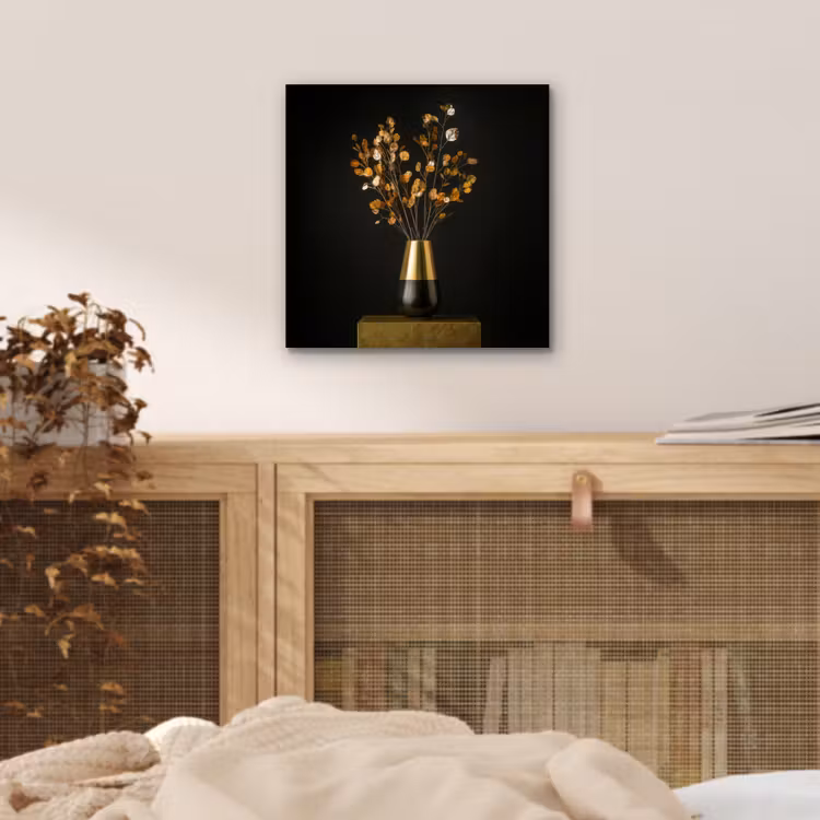 Goudbruine - Bladeren - Vaas - Herfstachtig aluminium wit klein -sfeer3