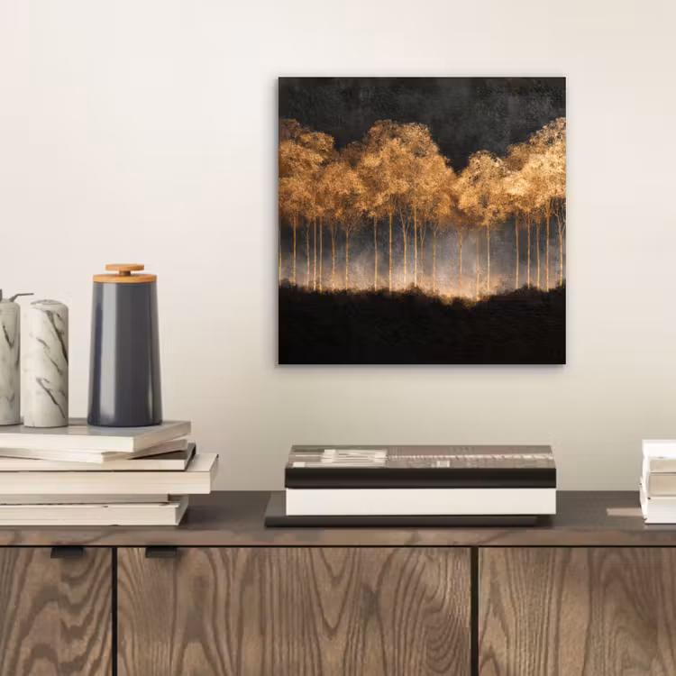 Gouden Bomen in Mistig Landschap aluminium wit klein -sfeer1