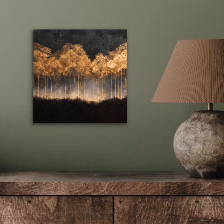 Gouden Bomen in Mistig Landschap aluminium wit klein -sfeer2
