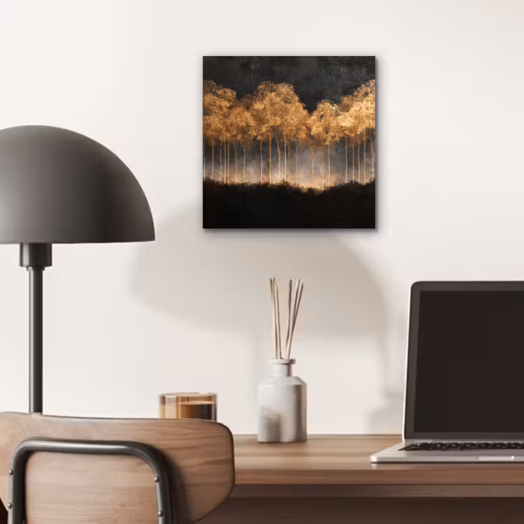 Gouden Bomen in Mistig Landschap aluminium wit klein -sfeer5