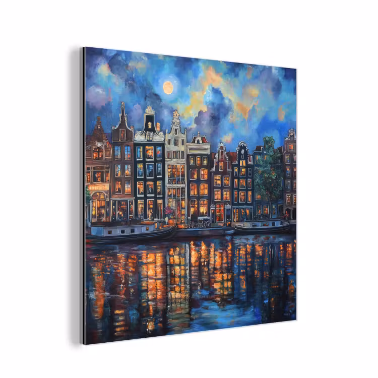 Grachten Amsterdam - Huizen - Stad - Kleurrijk aluminium wit klein -3d