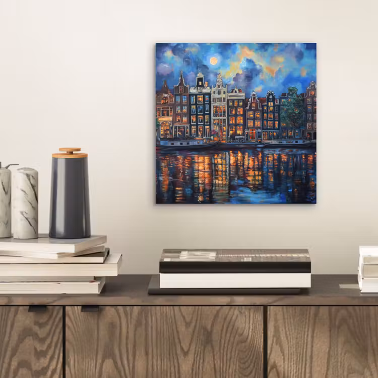 Grachten Amsterdam - Huizen - Stad - Kleurrijk aluminium wit klein -sfeer1