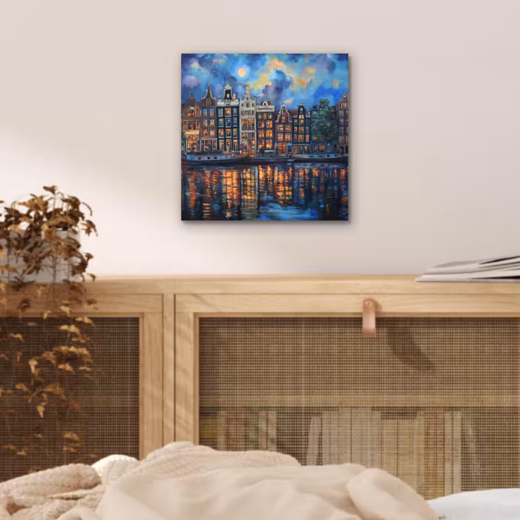 Grachten Amsterdam - Huizen - Stad - Kleurrijk aluminium wit klein -sfeer3