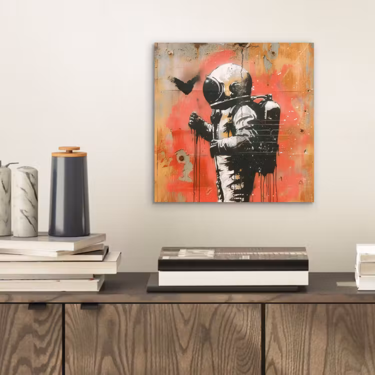 Graffiti - Astronaut - Street art - Ruimte - Banksy aluminium wit klein -sfeer1