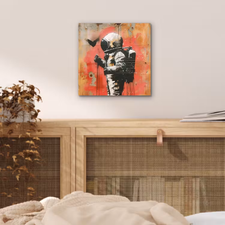 Graffiti - Astronaut - Street art - Ruimte - Banksy aluminium wit klein -sfeer3