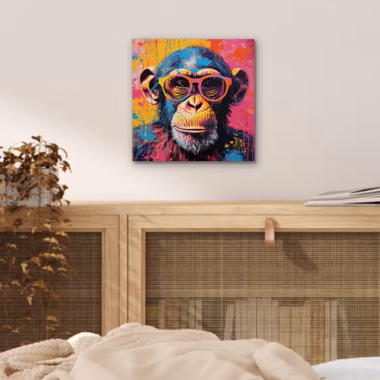 Graffiti - Chimpansee - Aap - Bril - Kleurrijk aluminium wit klein -sfeer3