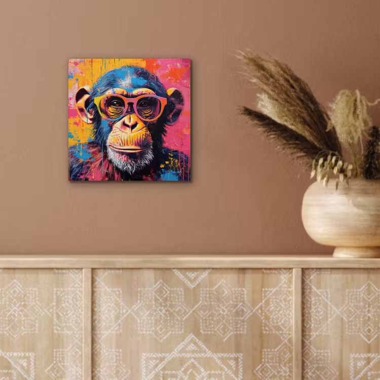 Graffiti - Chimpansee - Aap - Bril - Kleurrijk aluminium wit klein -sfeer4