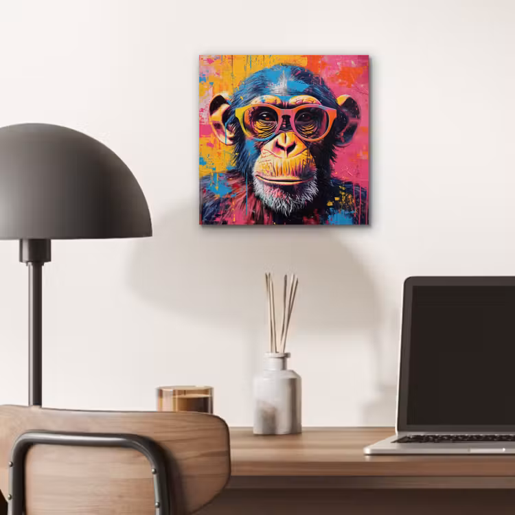 Graffiti - Chimpansee - Aap - Bril - Kleurrijk aluminium wit klein -sfeer5