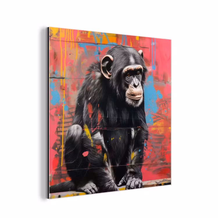 Graffiti - Chimpansee - Dieren - Street art - Banksy aluminium wit klein -3d