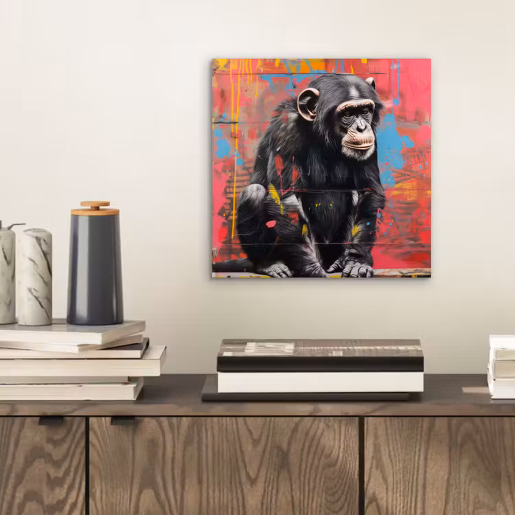 Graffiti - Chimpansee - Dieren - Street art - Banksy aluminium wit klein -sfeer1