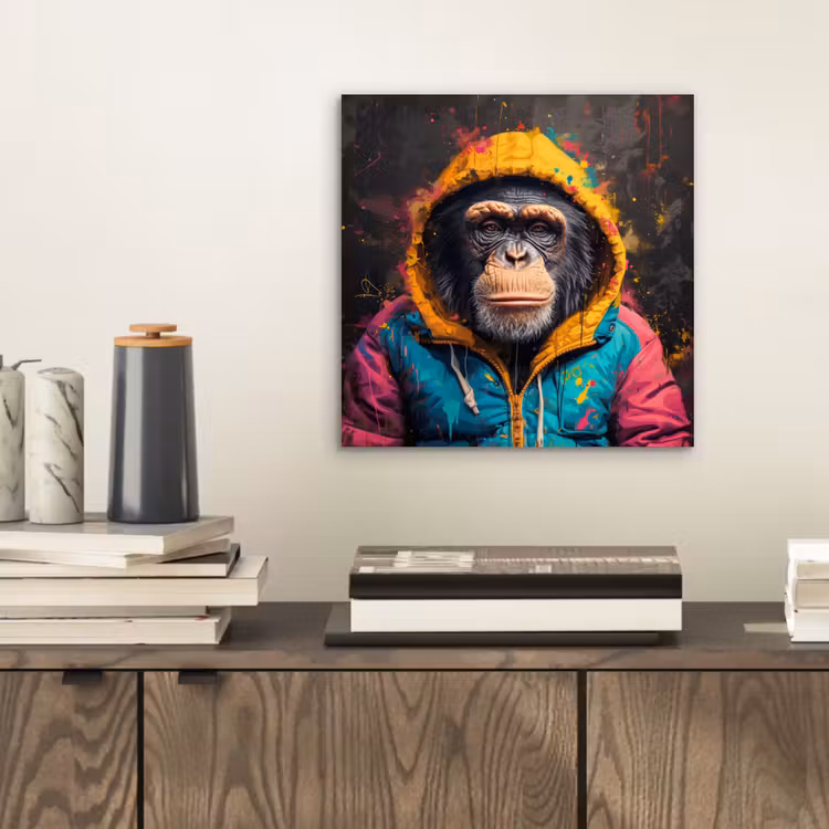 Graffiti - Chimpansee - Jas - Aap - Verf aluminium wit klein -sfeer1