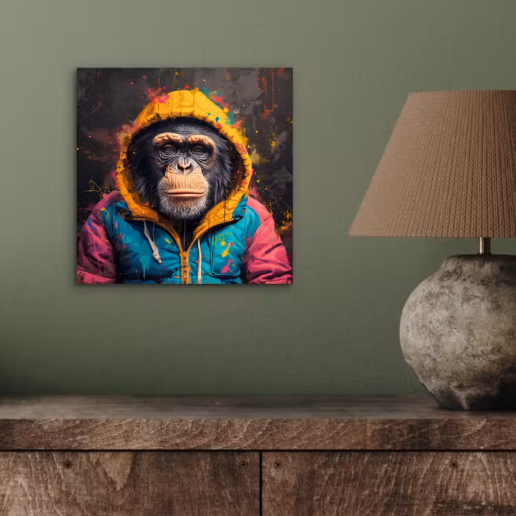Graffiti - Chimpansee - Jas - Aap - Verf aluminium wit klein -sfeer2