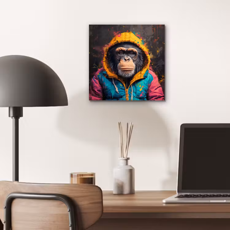 Graffiti - Chimpansee - Jas - Aap - Verf aluminium wit klein -sfeer5