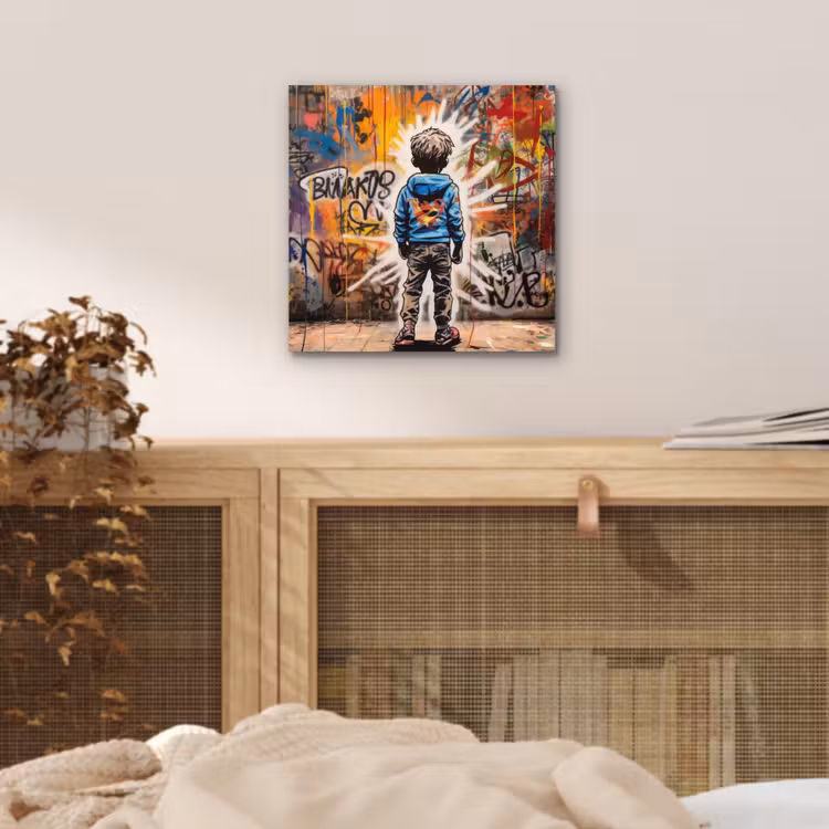 Graffiti - Jongen - Kleuren - Kunst - Street Art aluminium wit klein -sfeer3