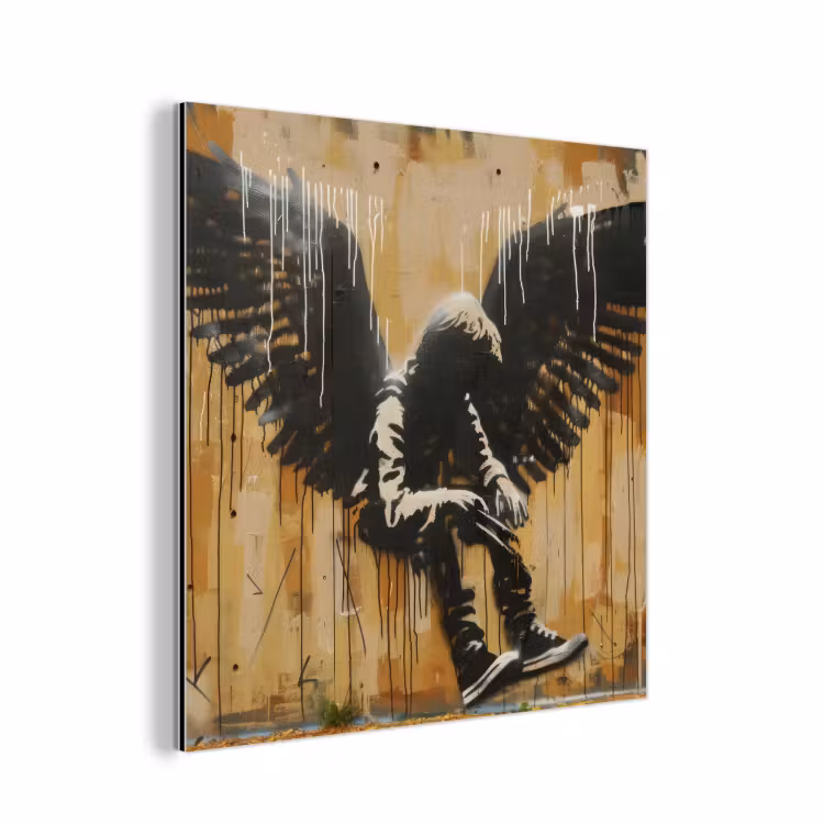 Graffiti - Kunst - Vleugels - Street art - Banksy aluminium wit klein -3d