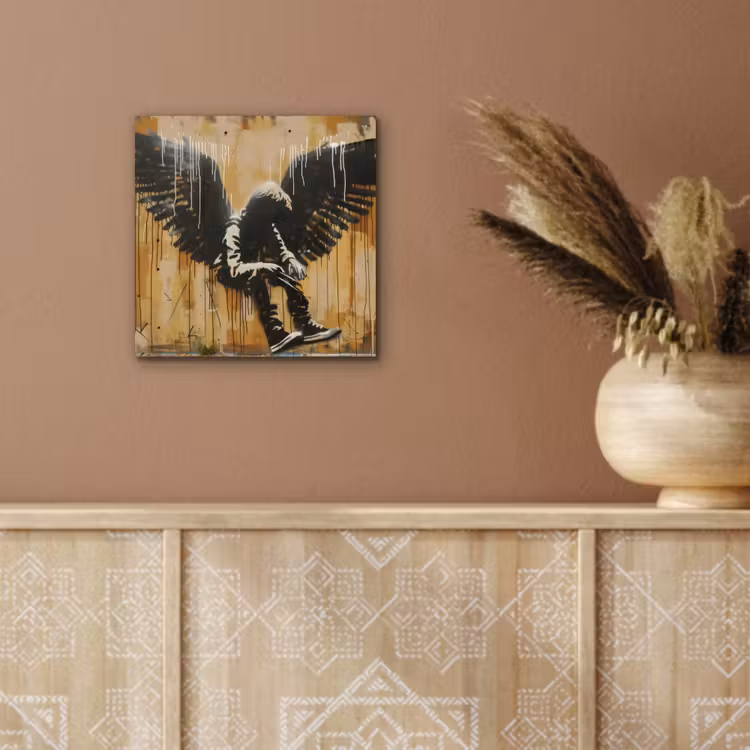 Graffiti - Kunst - Vleugels - Street art - Banksy aluminium wit klein -sfeer4