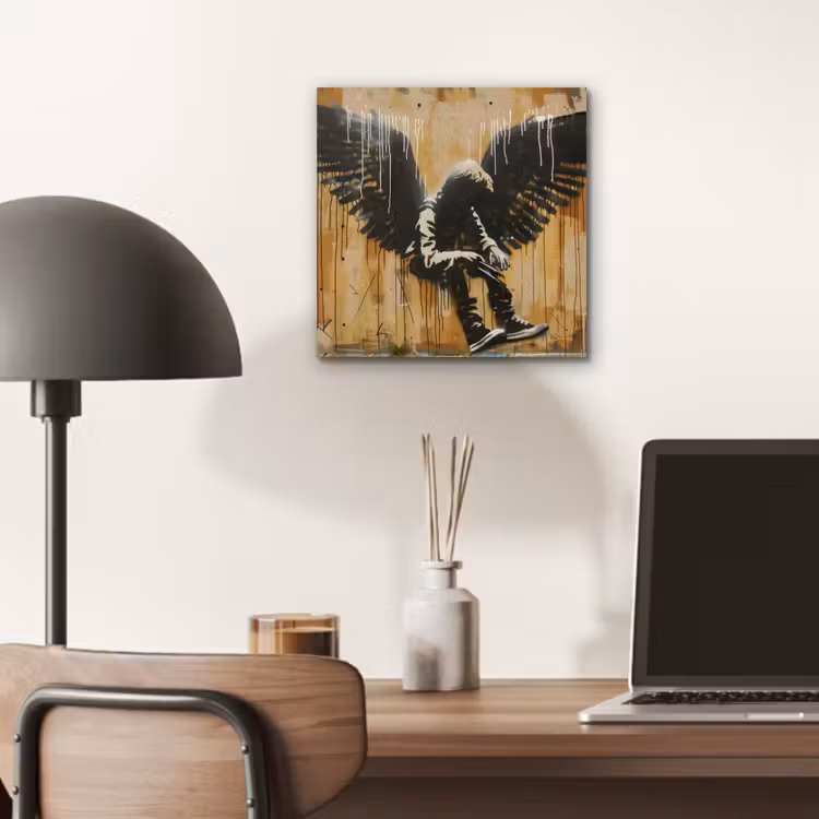 Graffiti - Kunst - Vleugels - Street art - Banksy aluminium wit klein -sfeer5