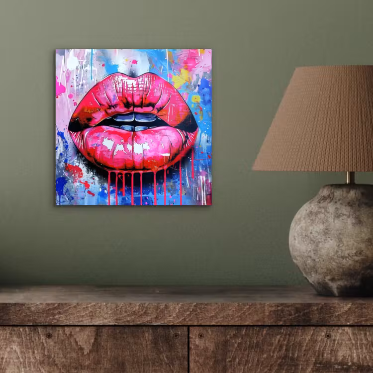Graffiti - Lippen - Felroze - Geschilderd aluminium wit klein -sfeer2