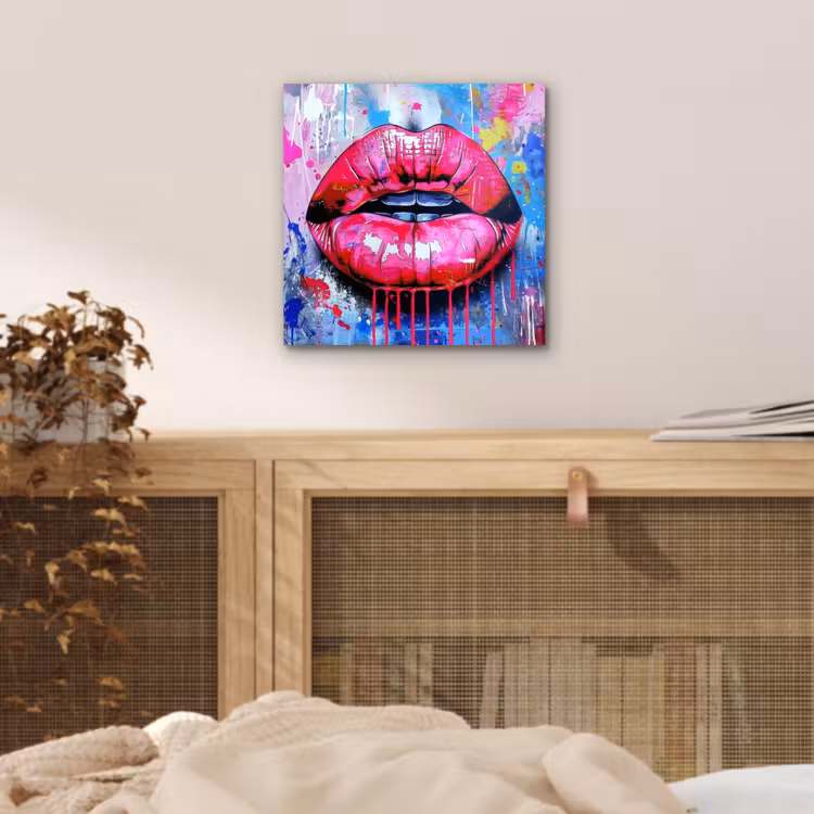 Graffiti - Lippen - Felroze - Geschilderd aluminium wit klein -sfeer3