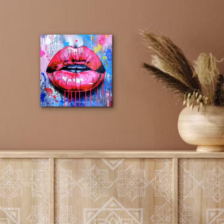 Graffiti - Lippen - Felroze - Geschilderd aluminium wit klein -sfeer4